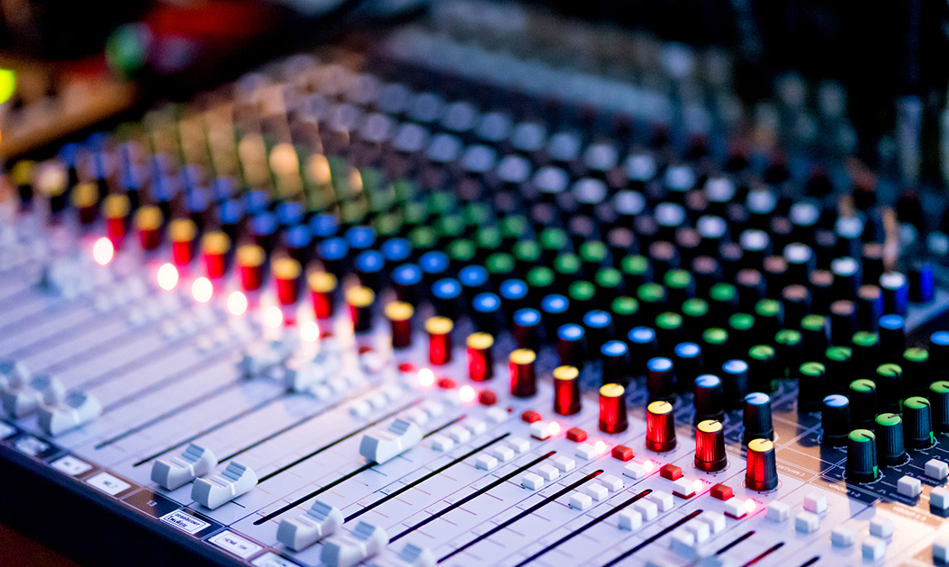 Audio control panel in the audiovisual control room in meeting.